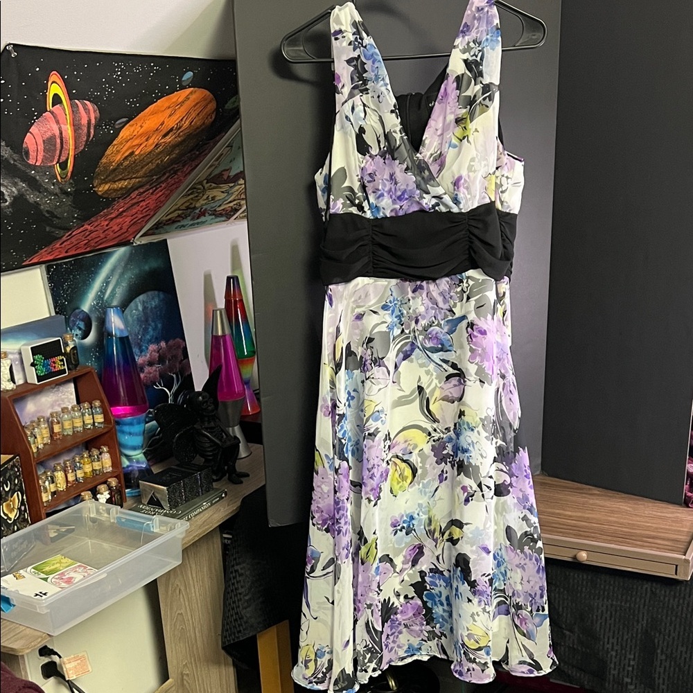 Connected Apparel Multicolor Floral Dress with Black Accent - Picture 2 of 7